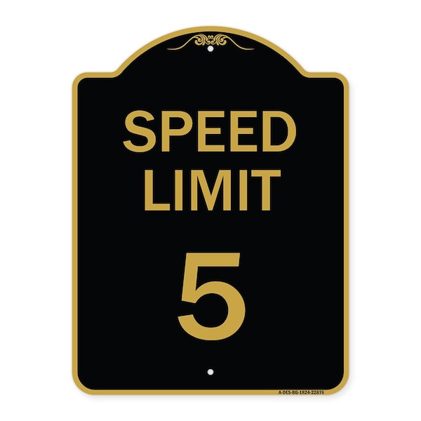 Speed Regulation Sign Speed Limit 5 Mph, Black & Gold Aluminum Sign, 18" x 24", BG-1824-22876